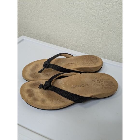 Vionic Mattie Supportive Slip Resistant Flip Flops Black Tan Womens Size 9.5 - Picture 3 of 8